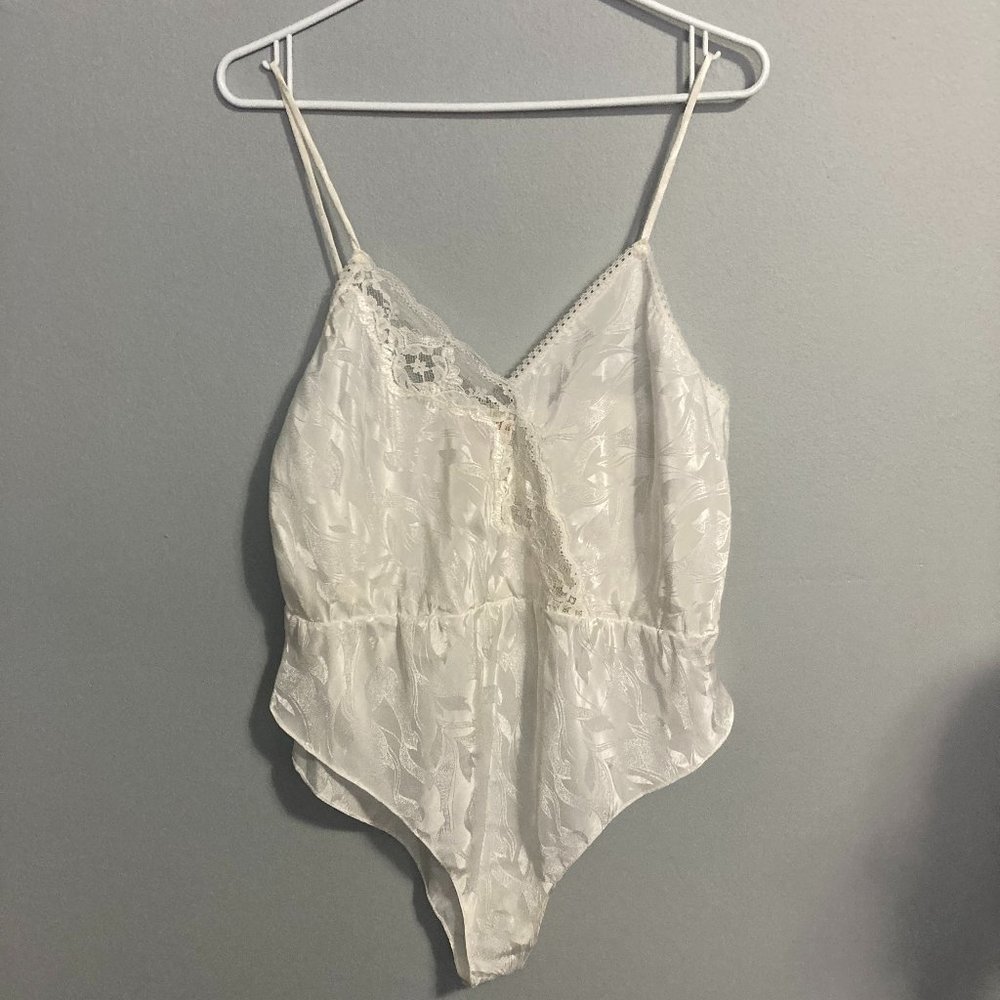 La Vie En Rose Vintage Tag White Cream Embroidered Bodysuit Size Med